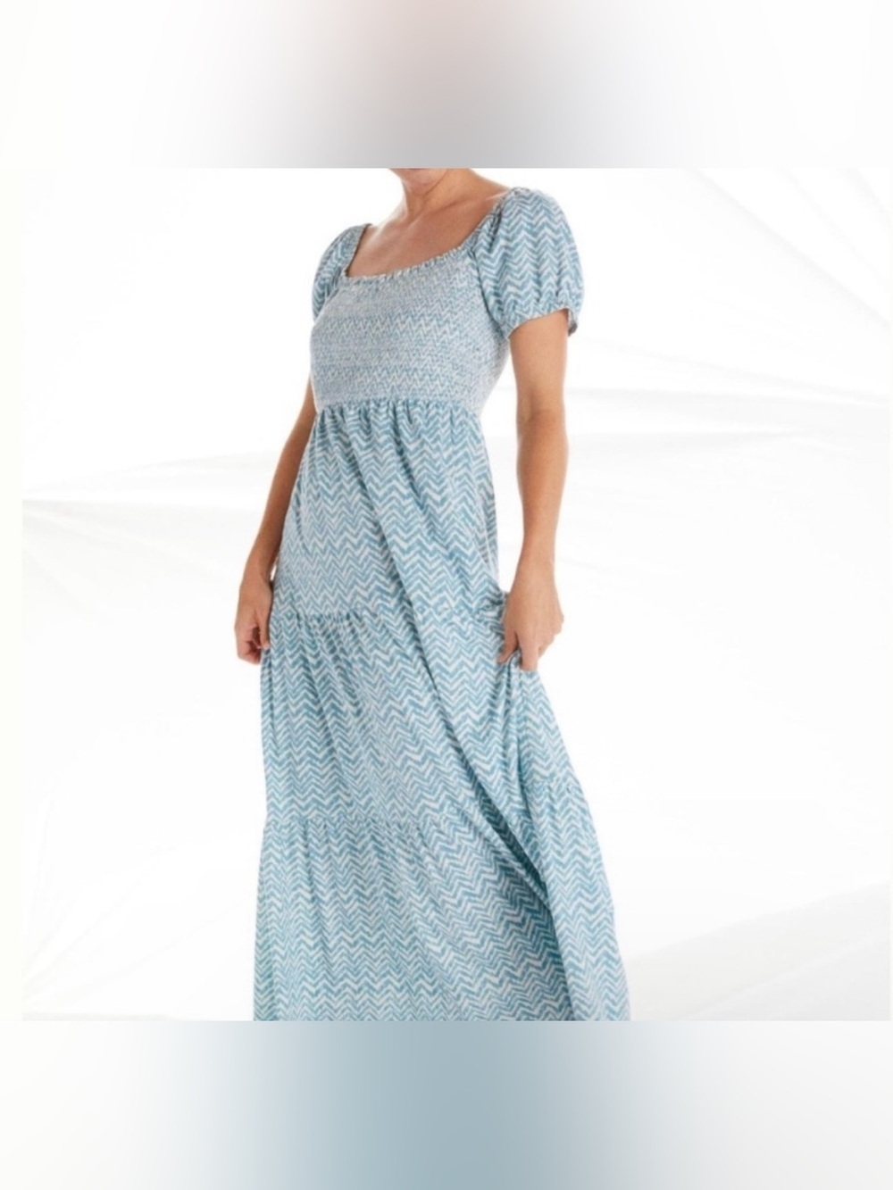 Daily Practice by Anthropologie Blue and White Chevron Tiered Maxi Dress -Size S
